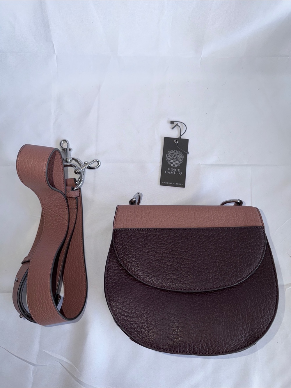 Vince Camuto Two-Tone Plum and Dusty Rose Leather Crossbody